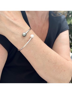 toi et moi en bracelet argent perles de culture de Tahiti ovale prix - bracelet femme tahitien