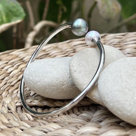 toi et moi en bracelet argent perles de culture de Tahiti ovale prix - bracelet femme tahitien