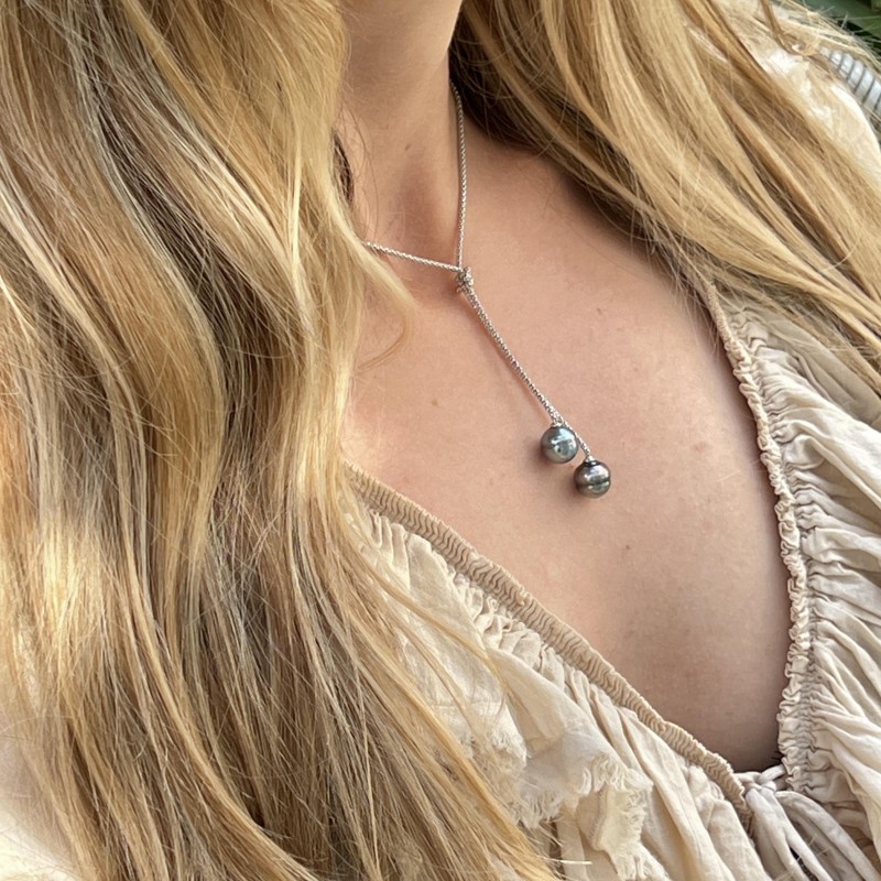 rare tahiti pearl lagoon-blue hue women's necklace - tahitian necklace for women - tahitian jewelry