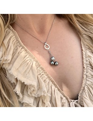 collier trilogie femme perles Tahiti - collier femme tahitien