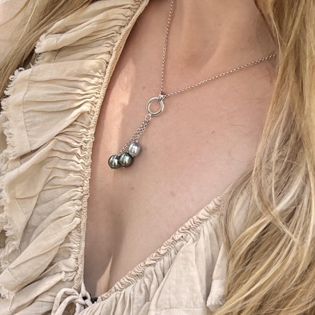 Trilogy Necklace - Grey-blue - Lime-green - Blue-pink