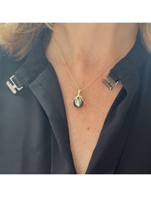 タコ - ピーコックブルー タヒチアンパール 18カラット ゴールドペンダント