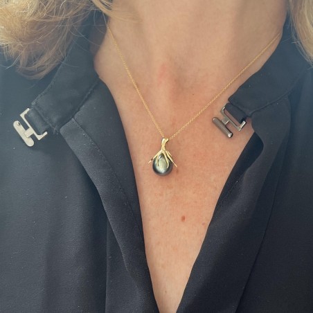 Octopus - Blue-peacock Tahitian Pearl 18K Gold Pendant