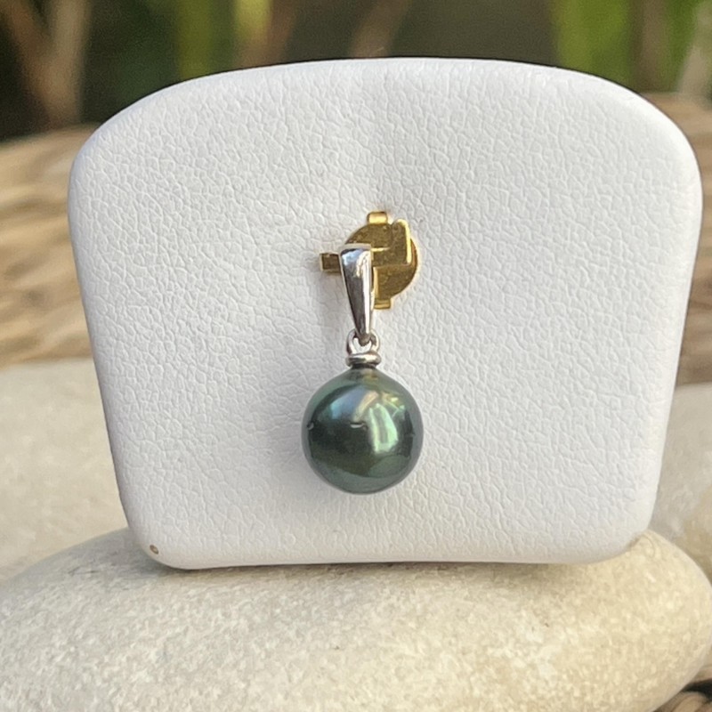 Mira - Pendente in Argento Rodio Perla di Tahiti Verde Pistacchio