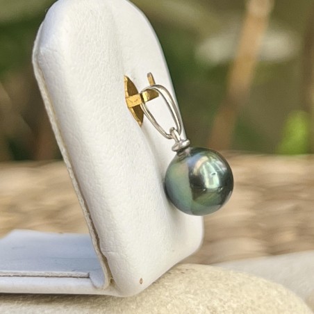 Mira - Pendente in Argento Rodio Perla di Tahiti Verde Pistacchio