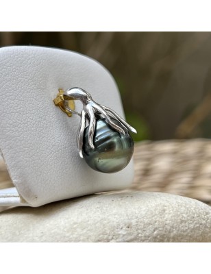 signification poulpe en pendentif homme perle verte de culture de Tahiti prix perles tahitiennes