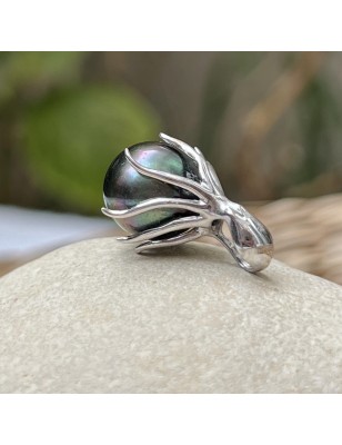perle de Tahiti grise en pendentif or pieuvre perle noire perles tahitiennes