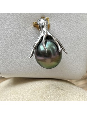 perle de Tahiti grise en pendentif or pieuvre perle noire perles tahitiennes