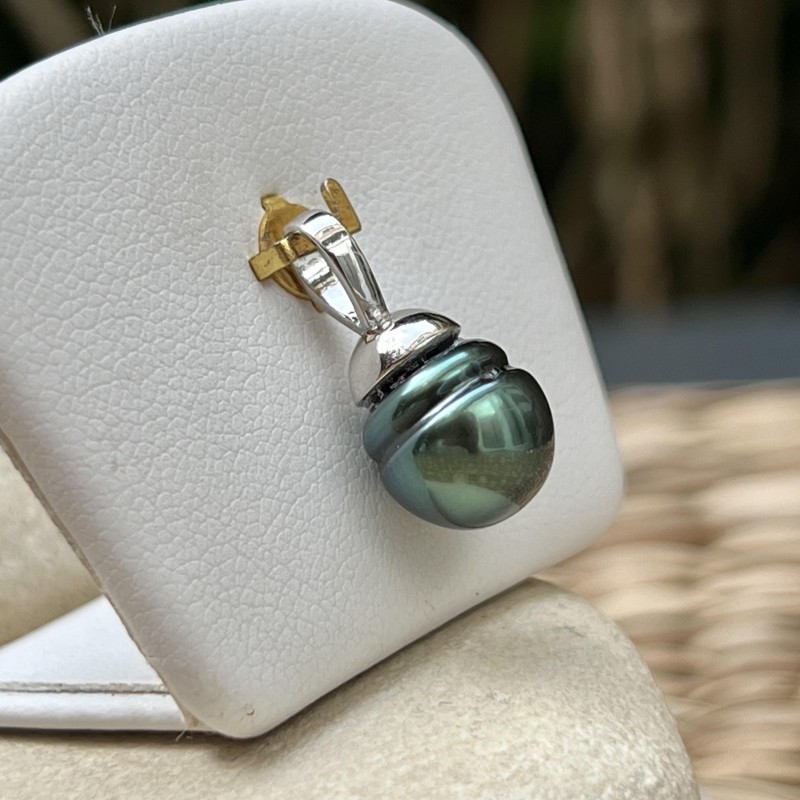 Moemoea - Perla de Tahití azul verdosa - Plata rodiada