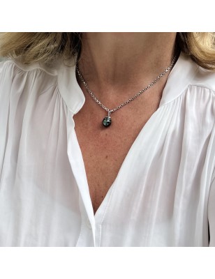 pendentif femme perle de Tahiti bleu et vert - prix d'un pendentif tahitien avec une perle