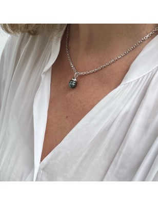 pendentif femme perle de Tahiti bleu et vert - prix d'un pendentif tahitien avec une perle