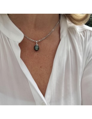 tahiti pearl blue and green hue pendant - tahitian pendant with a cultured pearl price - tahitian jewelry