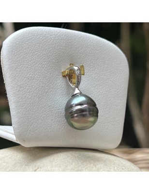 Tahitian cultured pearl men's pendant price - peacock-hue Tahiti pearl on pendant for men - tahitian jewelry