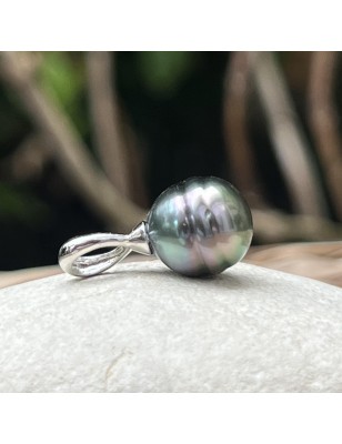 Wunderschöner Anhänger aus tahitischer, pfauenblauer Perle in rhodiniertem 925er Sterlingsilber