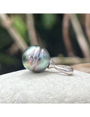 Wunderschöner Anhänger aus tahitischer, pfauenblauer Perle in rhodiniertem 925er Sterlingsilber