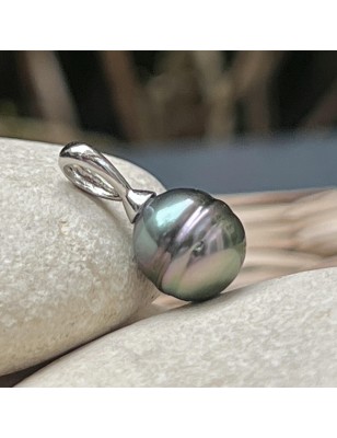 Wunderschöner Anhänger aus tahitischer, pfauenblauer Perle in rhodiniertem 925er Sterlingsilber