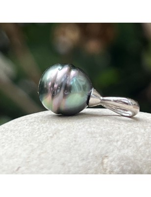 Wunderschöner Anhänger aus tahitischer, pfauenblauer Perle in rhodiniertem 925er Sterlingsilber