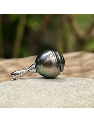 Tahitian cultured pearl men's pendant price - peacock-hue Tahiti pearl on pendant for men - tahitian jewelry