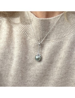 perle de Tahiti vert lagon en pendentif femme argent prix