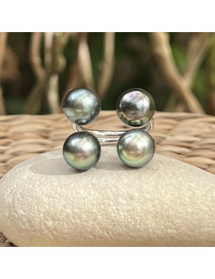perles Tahiti en bague argent femme prix - bague avec 4 perles de culture tahitiennes
