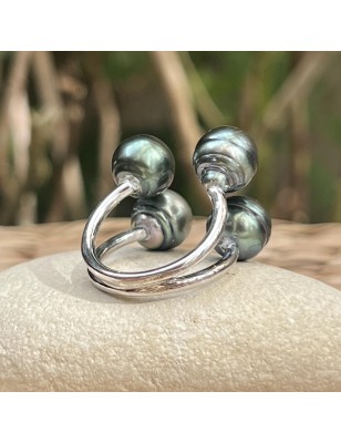 4 tahiti pearls on silver women's ring - tahitian cultured pearl jewel price