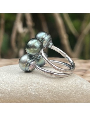 4 tahiti pearls on silver women's ring - tahitian cultured pearl jewel price