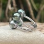 Anillo de 4 perlas tahitianas - Pavo real - Azul - Verde laguna