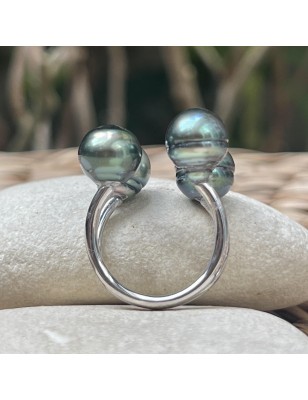 perles Tahiti en bague argent femme prix - bague avec 4 perles de culture tahitiennes