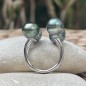 Anello tahitiano con 4 perle - Pavone - Blu - Verde laguna