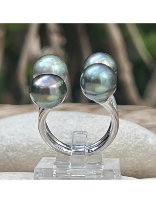 perles Tahiti en bague argent femme prix - bague avec 4 perles de culture tahitiennes