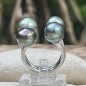 Anillo de 4 perlas tahitianas - Pavo real - Azul - Verde laguna