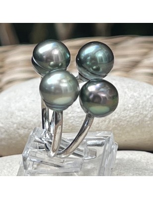 4 tahiti pearls on silver women's ring - tahitian cultured pearl jewel price