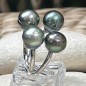 Anello tahitiano con 4 perle - Pavone - Blu - Verde laguna