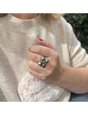 4 tahiti pearls on silver women's ring - tahitian cultured pearl jewel price
