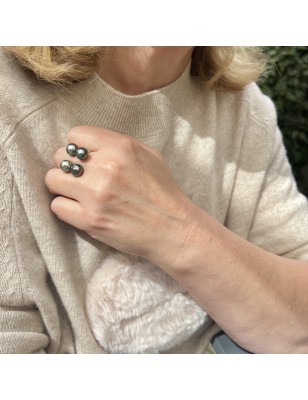 perles Tahiti en bague argent femme prix - bague avec 4 perles de culture tahitiennes