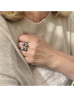 perles Tahiti en bague argent femme prix - bague avec 4 perles de culture tahitiennes