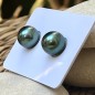 18k Gold Earrings - 2 Green Color Tahitian Pearls - 10.60mm