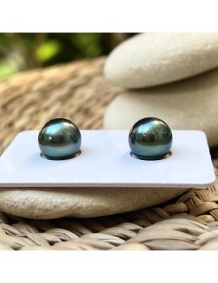 Two lagoon green tahitian pearls on 18-carat gold earrings price - loose tahitian pearls for earrings