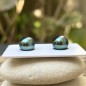 18k Gold Earrings - 2 Green Color Tahitian Pearls - 10.60mm