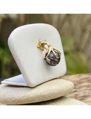women's octopus gold pendant with marquesan engravings tahitian pearl price - tahitian octopus jewel