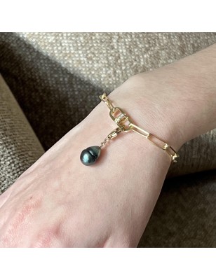 Nai'a - Bracelet Argent Doré Perle de Tahiti Bleu-vert