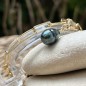 Nai'a - Green-blue Tahitian Pearl Golden Silver Bracelet