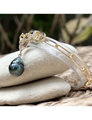 bracelet or femme perle de culture de Tahiti - perle bleue tahitienne sur un bracelet femme doré