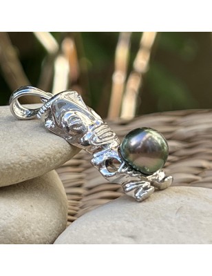 tiki pendant in 18k gold men tiki Tahitian pearl - perla Tahiti - tahitian jewelry - tahitian jewerly stores