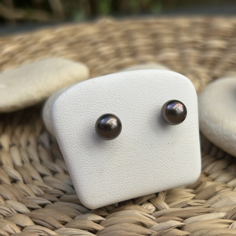 Aubergine Tahitian Pearls - Sterling Silver Ear Studs