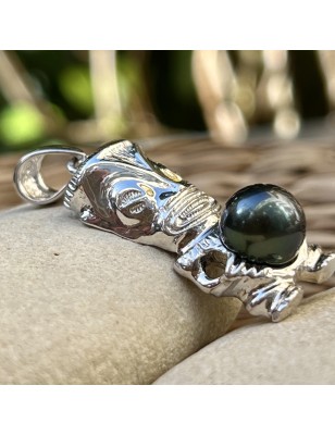 tiki homme en pendentif argent perle noire de Tahiti prix - bijou tiki