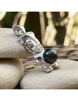 tiki homme en pendentif argent perle noire de Tahiti prix - bijou tiki