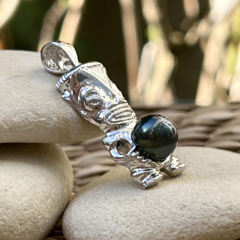 Te Mana - Argento Sterling 925 placcato rodio - Perla nera - 9,43 mm