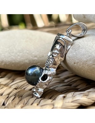 tiki homme en pendentif argent perle noire de Tahiti prix - bijou tiki