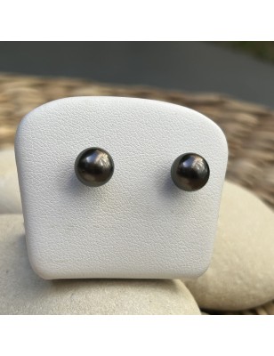 シルバースタッドピアス - 茄子色のタヒチアンパール